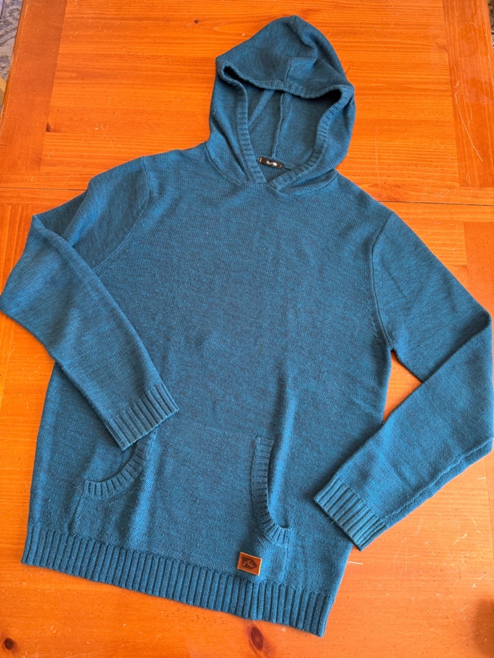 Rusty Teal Knit Hooded Crewneck Sweater